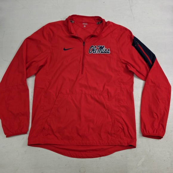 NIKE Lockdown Jacket Men's Sz S Red Ole Miss Rebels 1/2 Zip Windbreaker Pullover - Picture 1 of 12